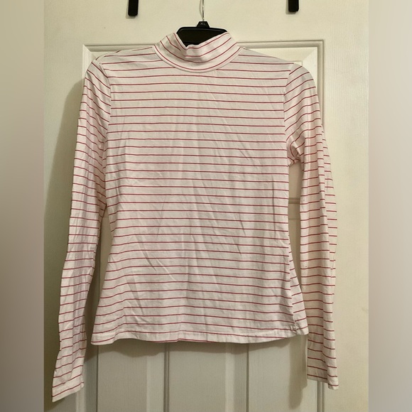 SHEIN Mock Neck Striped Tee - Beige with Rust color Stripes - Picture 2 of 3